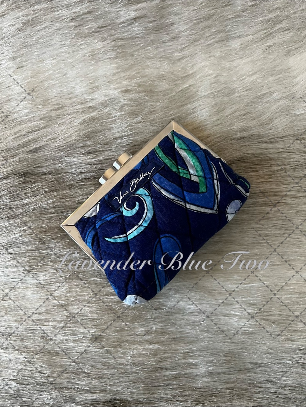 VERA BRADLEY Mediterranean Blue 2008 Kisslock Coin Purse Y2K  Blue White Lippie